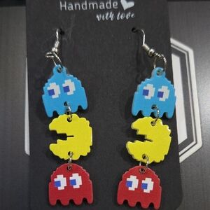 Colorful Ghost and Pac-Man Earrings